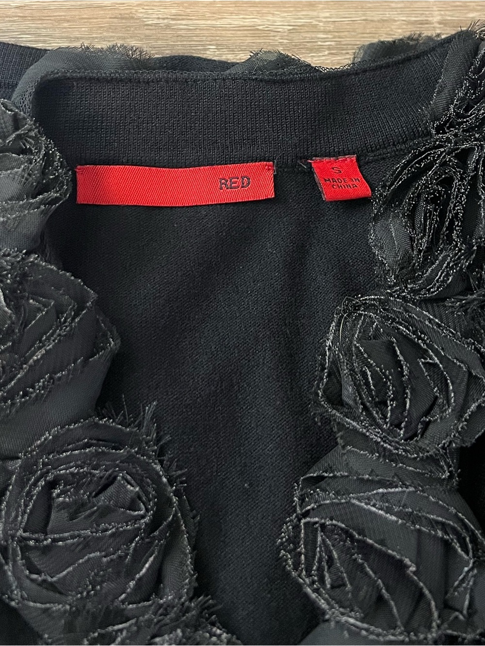 Red Black Ruffle Trim Open Cardigan Sweater Cardigan